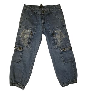 VENUS Baggy Cargo Cropped Y2K Floral Embroidered Jeans - Size 2